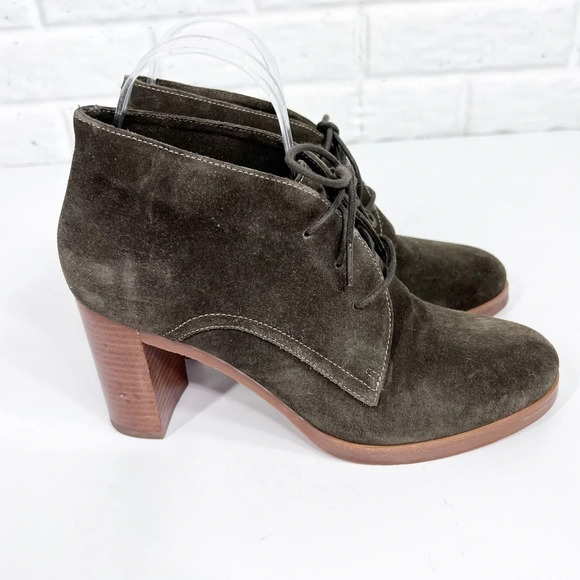 JOHNSON & MURPHY Alayna Chukka Green Suede Lace Up Block Heeled Ankle Bootie 9 - Picture 1 of 7